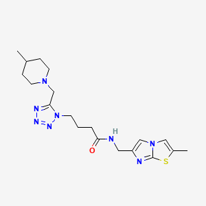 molecular formula C19H28N8OS B3811631 N-[(2-methylimidazo[2,1-b][1,3]thiazol-6-yl)methyl]-4-{5-[(4-methyl-1-piperidinyl)methyl]-1H-tetrazol-1-yl}butanamide 