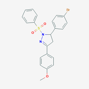 molecular formula C22H19BrN2O3S B381164 5-(4-溴苯基)-3-(4-甲氧基苯基)-1-(苯磺酰基)-4,5-二氢-1H-吡唑 CAS No. 362490-92-4