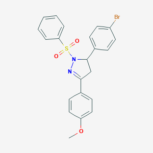 molecular formula C22H19BrN2O3S B381164 5-(4-ブロモフェニル)-3-(4-メトキシフェニル)-1-(フェニルスルホニル)-4,5-ジヒドロ-1H-ピラゾール CAS No. 362490-92-4