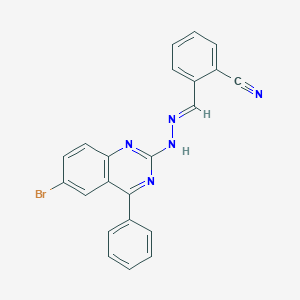 molecular formula C22H14BrN5 B381165 2-[2-(6-Bromo-4-phenyl-2-quinazolinyl)carbohydrazonoyl]benzonitrile 