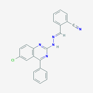 molecular formula C22H14ClN5 B381166 2-[2-(6-Chloro-4-phenyl-2-quinazolinyl)carbohydrazonoyl]benzonitrile 