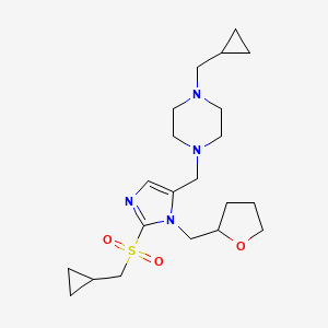 molecular formula C21H34N4O3S B3811694 1-(cyclopropylmethyl)-4-{[2-[(cyclopropylmethyl)sulfonyl]-1-(tetrahydro-2-furanylmethyl)-1H-imidazol-5-yl]methyl}piperazine 