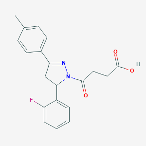 molecular formula C20H19FN2O3 B381180 4-[5-(2-fluorophenyl)-3-(4-methylphenyl)-4,5-dihydro-1H-pyrazol-1-yl]-4-oxobutanoic acid CAS No. 362490-63-9