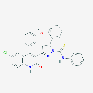 3-(6-chloro-2-oxo-4-phenyl-1,2-dihydroquinolin-3-yl)-5-(2-methoxyphenyl)-N-phenyl-4,5-dihydro-1H-pyrazole-1-carbothioamide