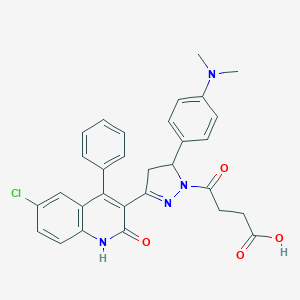 molecular formula C30H27ClN4O4 B381186 4-{3-(6-chloro-2-hydroxy-4-phenyl-3-quinolinyl)-5-[4-(dimethylamino)phenyl]-4,5-dihydro-1H-pyrazol-1-yl}-4-oxobutanoic acid 