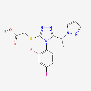 molecular formula C15H13F2N5O2S B3811877 ({4-(2,4-difluorophenyl)-5-[1-(1H-pyrazol-1-yl)ethyl]-4H-1,2,4-triazol-3-yl}thio)acetic acid 