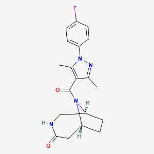 molecular formula C19H21FN4O2 B3811922 (1S*,6R*)-9-{[1-(4-fluorophenyl)-3,5-dimethyl-1H-pyrazol-4-yl]carbonyl}-3,9-diazabicyclo[4.2.1]nonan-4-one 