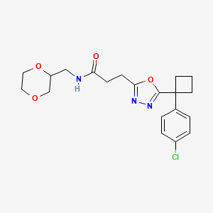 molecular formula C20H24ClN3O4 B3811925 3-{5-[1-(4-chlorophenyl)cyclobutyl]-1,3,4-oxadiazol-2-yl}-N-(1,4-dioxan-2-ylmethyl)propanamide 