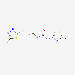 molecular formula C11H14N4OS3 B3812016 N-{2-[(5-methyl-1,3,4-thiadiazol-2-yl)thio]ethyl}-2-(2-methyl-1,3-thiazol-4-yl)acetamide 
