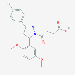 molecular formula C21H21BrN2O5 B381203 4-[3-(4-bromophenyl)-5-(2,5-dimethoxyphenyl)-4,5-dihydro-1H-pyrazol-1-yl]-4-oxobutanoic acid 