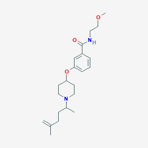 molecular formula C22H34N2O3 B3812042 3-{[1-(1,4-dimethyl-4-penten-1-yl)-4-piperidinyl]oxy}-N-(2-methoxyethyl)benzamide 