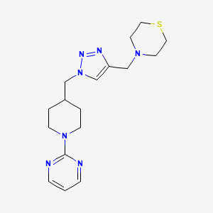 molecular formula C17H25N7S B3812073 4-[(1-{[1-(2-pyrimidinyl)-4-piperidinyl]methyl}-1H-1,2,3-triazol-4-yl)methyl]thiomorpholine bis(trifluoroacetate) 