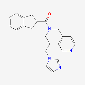 molecular formula C22H24N4O B3812121 N-[3-(1H-imidazol-1-yl)propyl]-N-(pyridin-4-ylmethyl)indane-2-carboxamide 