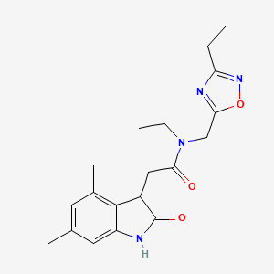 molecular formula C19H24N4O3 B3812162 2-(4,6-dimethyl-2-oxo-2,3-dihydro-1H-indol-3-yl)-N-ethyl-N-[(3-ethyl-1,2,4-oxadiazol-5-yl)methyl]acetamide 