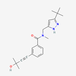molecular formula C21H27N3O2 B3812252 N-[(3-tert-butyl-1H-pyrazol-5-yl)methyl]-3-(3-hydroxy-3-methylbut-1-yn-1-yl)-N-methylbenzamide 