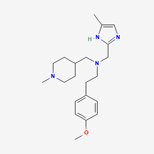 molecular formula C21H32N4O B3812260 2-(4-methoxyphenyl)-N-[(4-methyl-1H-imidazol-2-yl)methyl]-N-[(1-methyl-4-piperidinyl)methyl]ethanamine 