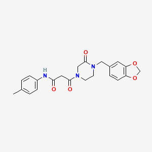molecular formula C22H23N3O5 B3812289 3-[4-(1,3-benzodioxol-5-ylmethyl)-3-oxopiperazin-1-yl]-N-(4-methylphenyl)-3-oxopropanamide 