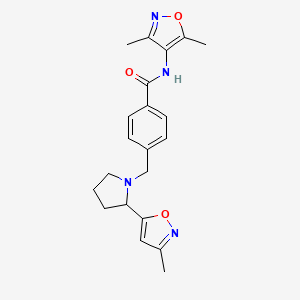 molecular formula C21H24N4O3 B3812451 N-(3,5-dimethylisoxazol-4-yl)-4-{[2-(3-methylisoxazol-5-yl)pyrrolidin-1-yl]methyl}benzamide 