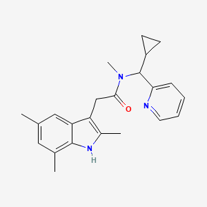 molecular formula C23H27N3O B3812460 N-[cyclopropyl(pyridin-2-yl)methyl]-N-methyl-2-(2,5,7-trimethyl-1H-indol-3-yl)acetamide 