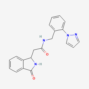 molecular formula C20H18N4O2 B3812636 2-(3-oxo-2,3-dihydro-1H-isoindol-1-yl)-N-[2-(1H-pyrazol-1-yl)benzyl]acetamide 