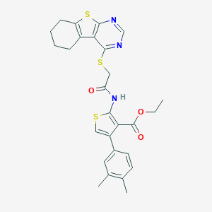 Ethyl 4-(3,4-dimethylphenyl)-2-{[(5,6,7,8-tetrahydro[1]benzothieno[2,3-d]pyrimidin-4-ylsulfanyl)acetyl]amino}-3-thiophenecarboxylate