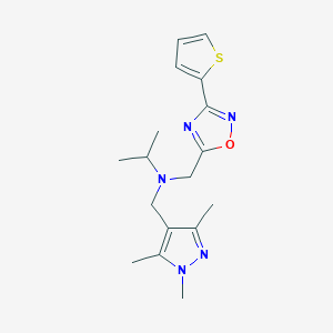 molecular formula C17H23N5OS B3812703 N-{[3-(2-thienyl)-1,2,4-oxadiazol-5-yl]methyl}-N-[(1,3,5-trimethyl-1H-pyrazol-4-yl)methyl]-2-propanamine 