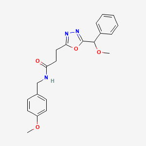 molecular formula C21H23N3O4 B3812710 N-(4-methoxybenzyl)-3-{5-[methoxy(phenyl)methyl]-1,3,4-oxadiazol-2-yl}propanamide 