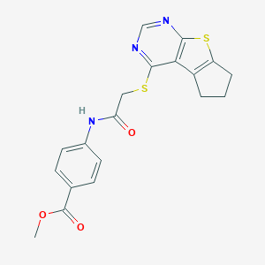 molecular formula C19H17N3O3S2 B381275 Methyl 4-(2-{7-thia-9,11-diazatricyclo[6.4.0.0^{2,6}]dodeca-1(12),2(6),8,10-tetraen-12-ylsulfanyl}acetamido)benzoate CAS No. 315711-91-2