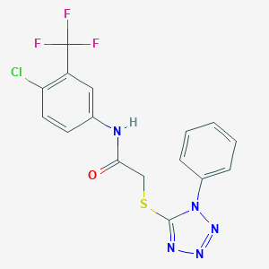 molecular formula C16H11ClF3N5OS B381276 N-[4-chloro-3-(trifluoromethyl)phenyl]-2-[(1-phenyl-1H-tetraazol-5-yl)sulfanyl]acetamide 
