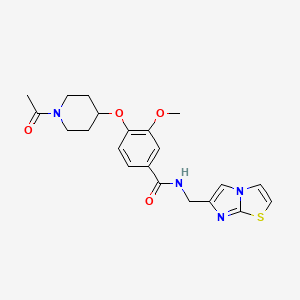 molecular formula C21H24N4O4S B3812847 4-[(1-acetyl-4-piperidinyl)oxy]-N-(imidazo[2,1-b][1,3]thiazol-6-ylmethyl)-3-methoxybenzamide 