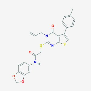 molecular formula C25H21N3O4S2 B381285 2-{[3-allyl-5-(4-methylphenyl)-4-oxo-3,4-dihydrothieno[2,3-d]pyrimidin-2-yl]sulfanyl}-N-(1,3-benzodioxol-5-yl)acetamide 