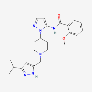 molecular formula C23H30N6O2 B3812872 N-(1-{1-[(5-isopropyl-1H-pyrazol-3-yl)methyl]-4-piperidinyl}-1H-pyrazol-5-yl)-2-methoxybenzamide 