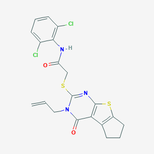 molecular formula C20H17Cl2N3O2S2 B381289 2-[(3-allyl-4-oxo-3,5,6,7-tetrahydro-4H-cyclopenta[4,5]thieno[2,3-d]pyrimidin-2-yl)sulfanyl]-N-(2,6-dichlorophenyl)acetamide 
