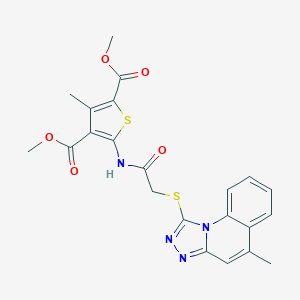 molecular formula C22H20N4O5S2 B381292 Dimethyl 3-methyl-5-({[(5-methyl[1,2,4]triazolo[4,3-a]quinolin-1-yl)sulfanyl]acetyl}amino)thiophene-2,4-dicarboxylate 