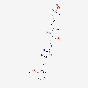 molecular formula C22H33N3O4 B3812938 N-(5-hydroxy-1,5-dimethylhexyl)-3-{5-[2-(2-methoxyphenyl)ethyl]-1,3,4-oxadiazol-2-yl}propanamide 