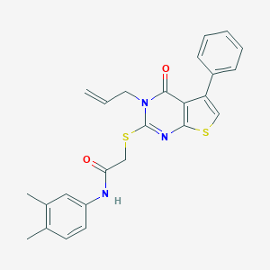 molecular formula C25H23N3O2S2 B381294 N-(3,4-dimethylphenyl)-2-(4-oxo-5-phenyl-3-prop-2-enylthieno[2,3-d]pyrimidin-2-yl)sulfanylacetamide CAS No. 315711-01-4