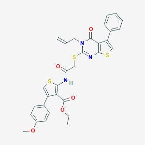 molecular formula C31H27N3O5S3 B381295 Ethyl 2-({[(3-allyl-4-oxo-5-phenyl-3,4-dihydrothieno[2,3-d]pyrimidin-2-yl)sulfanyl]acetyl}amino)-4-(4-methoxyphenyl)-3-thiophenecarboxylate 