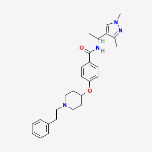 molecular formula C27H34N4O2 B3812960 N-[1-(1,3-dimethyl-1H-pyrazol-4-yl)ethyl]-4-{[1-(2-phenylethyl)-4-piperidinyl]oxy}benzamide 
