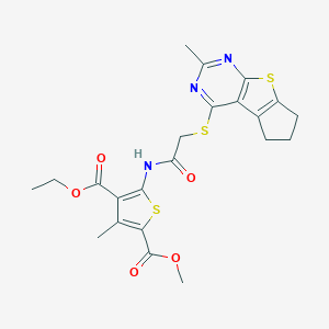 4-ethyl 2-methyl 3-methyl-5-(2-((2-methyl-6,7-dihydro-5H-cyclopenta[4,5]thieno[2,3-d]pyrimidin-4-yl)thio)acetamido)thiophene-2,4-dicarboxylate