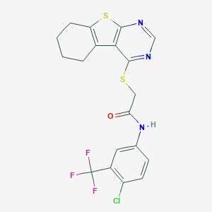 molecular formula C19H15ClF3N3OS2 B381301 N-[4-chloro-3-(trifluoromethyl)phenyl]-2-(5,6,7,8-tetrahydro-[1]benzothiolo[2,3-d]pyrimidin-4-ylsulfanyl)acetamide CAS No. 315685-94-0