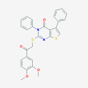 molecular formula C28H22N2O4S2 B381303 2-{[2-(3,4-dimethoxyphenyl)-2-oxoethyl]sulfanyl}-3,5-diphenylthieno[2,3-d]pyrimidin-4(3H)-one 