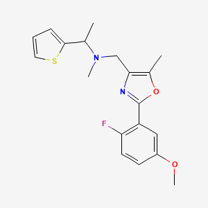 molecular formula C19H21FN2O2S B3813067 N-{[2-(2-fluoro-5-methoxyphenyl)-5-methyl-1,3-oxazol-4-yl]methyl}-N-methyl-1-(2-thienyl)ethanamine 