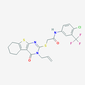 N-[4-chloro-3-(trifluoromethyl)phenyl]-2-[(4-oxo-3-prop-2-enyl-5,6,7,8-tetrahydro-[1]benzothiolo[2,3-d]pyrimidin-2-yl)sulfanyl]acetamide