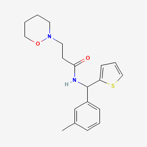 N-[(3-methylphenyl)(2-thienyl)methyl]-3-(1,2-oxazinan-2-yl)propanamide