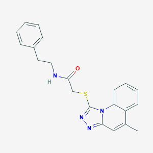 molecular formula C21H20N4OS B381315 2-((5-methyl-[1,2,4]triazolo[4,3-a]quinolin-1-yl)thio)-N-phenethylacetamide CAS No. 315710-26-0