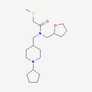 molecular formula C19H34N2O2S B3813176 N-[(1-cyclopentyl-4-piperidinyl)methyl]-2-(methylthio)-N-(tetrahydro-2-furanylmethyl)acetamide 