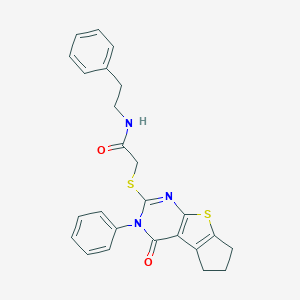 2-[(4-oxo-3-phenyl-3,5,6,7-tetrahydro-4H-cyclopenta[4,5]thieno[2,3-d]pyrimidin-2-yl)sulfanyl]-N-(2-phenylethyl)acetamide