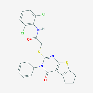 N-(2,6-dichlorophenyl)-2-[(4-oxo-3-phenyl-3,5,6,7-tetrahydro-4H-cyclopenta[4,5]thieno[2,3-d]pyrimidin-2-yl)sulfanyl]acetamide