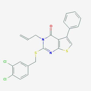 molecular formula C22H16Cl2N2OS2 B381320 3-Allyl-2-((3,4-dichlorobenzyl)thio)-5-phenylthieno(2,3-D)pyrimidin-4(3H)-one 