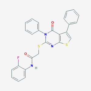 molecular formula C26H18FN3O2S2 B381324 N-(2-fluorophenyl)-2-[(4-oxo-3,5-diphenyl-3,4-dihydrothieno[2,3-d]pyrimidin-2-yl)thio]acetamide 